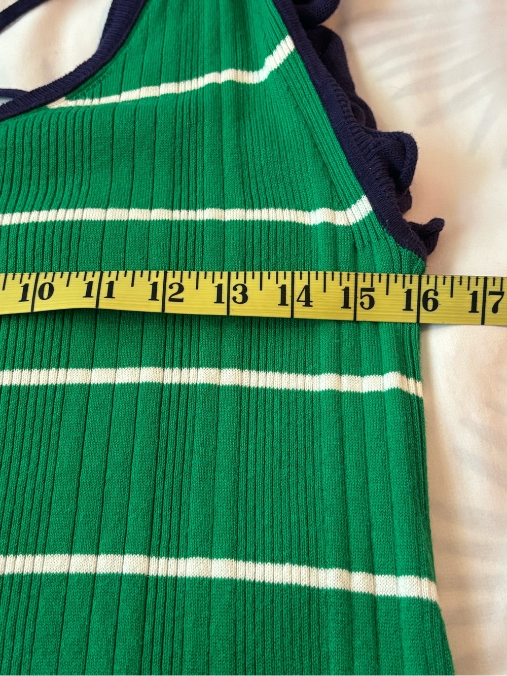 Daily Practice Anthropologie Striped Green V-Neck Maxi Dress with Navy Trim - Picture 5 of 6